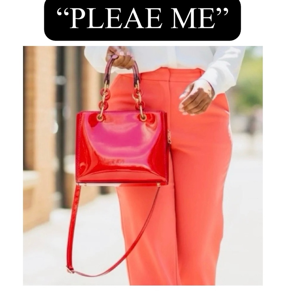 “Please Me” Hot Pink Vinyl Handbag/Crossbody, EUC